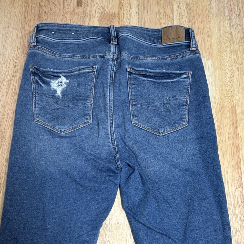 American Eagle Next Level Stretch Hi-Rise Blue Distressed Women's Size 10 - Picture 13 of 16